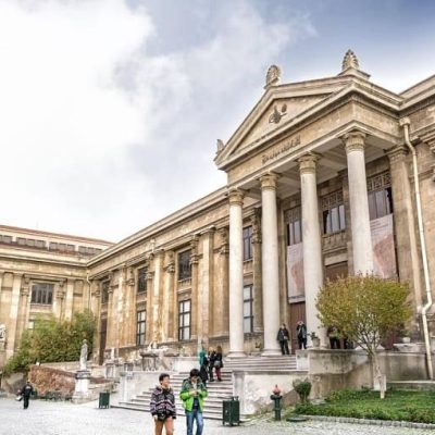 Istanbul, Turkey - December 6, 2013: Exterior shot of Istanbul Archaeology Museums , a group of three archeological museums located in the Eminonu district near Gulhane Park and Topkapi Palace.