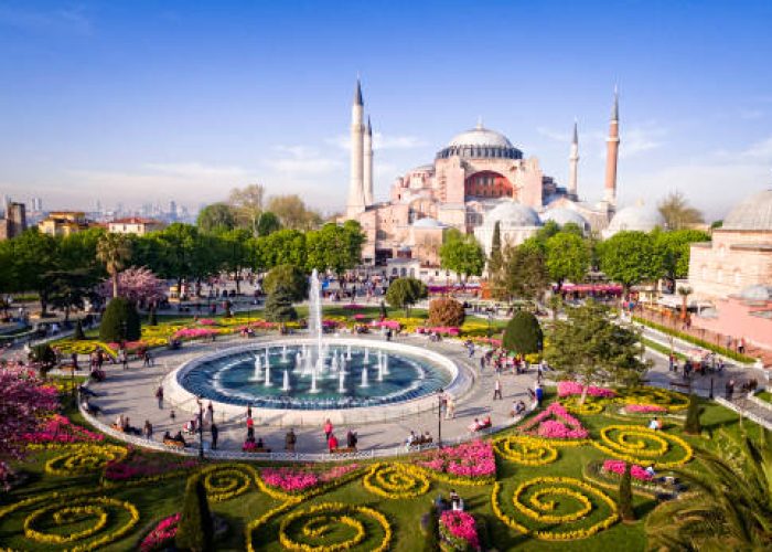 Aerial view of Hagia Sophia in Istanbul, Turkey